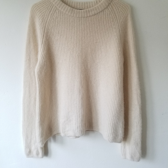 Quince 100% Cashmere Fisherman Ribbed Knit Cream Crew Neck Sweater Size Large - Picture 5 of 12